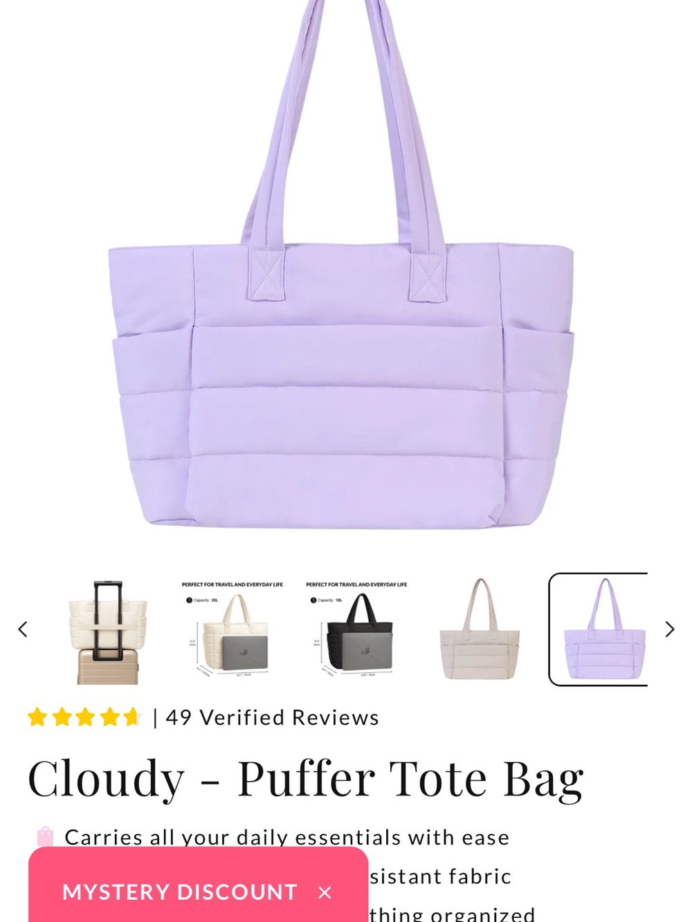 Cloudy Puffer Laptop Tote Bag - Lavender
